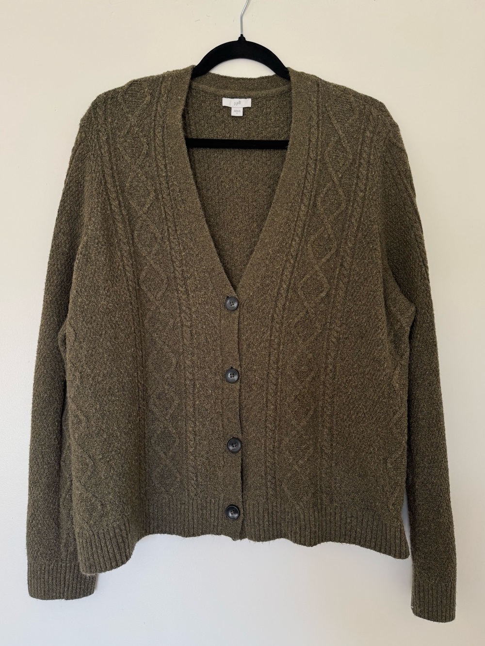 J. Jill Olive Green Cotton Blend Knit Cardigan Size Large